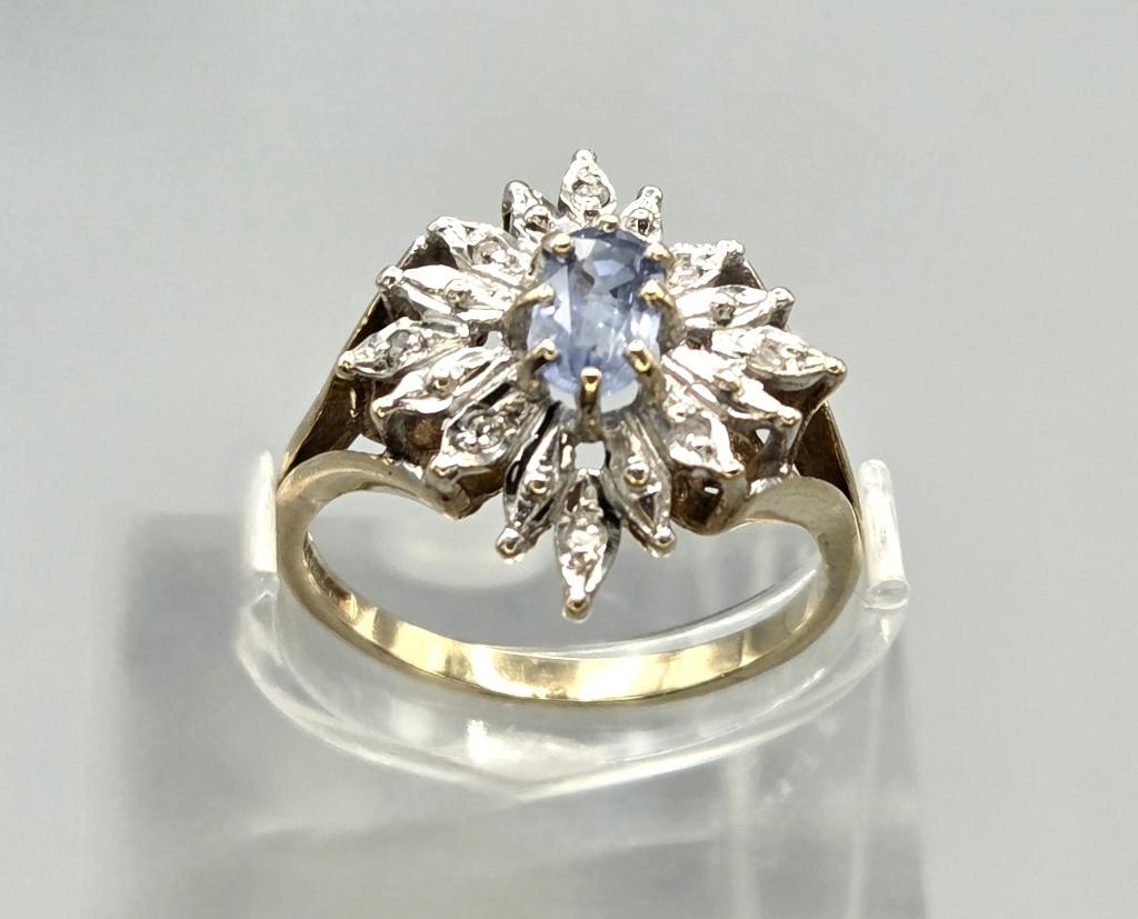 Gouden Vintage ring edelsteen saffier en diamant. 2026/301, ., Paars, Ophalen of Verzenden, .