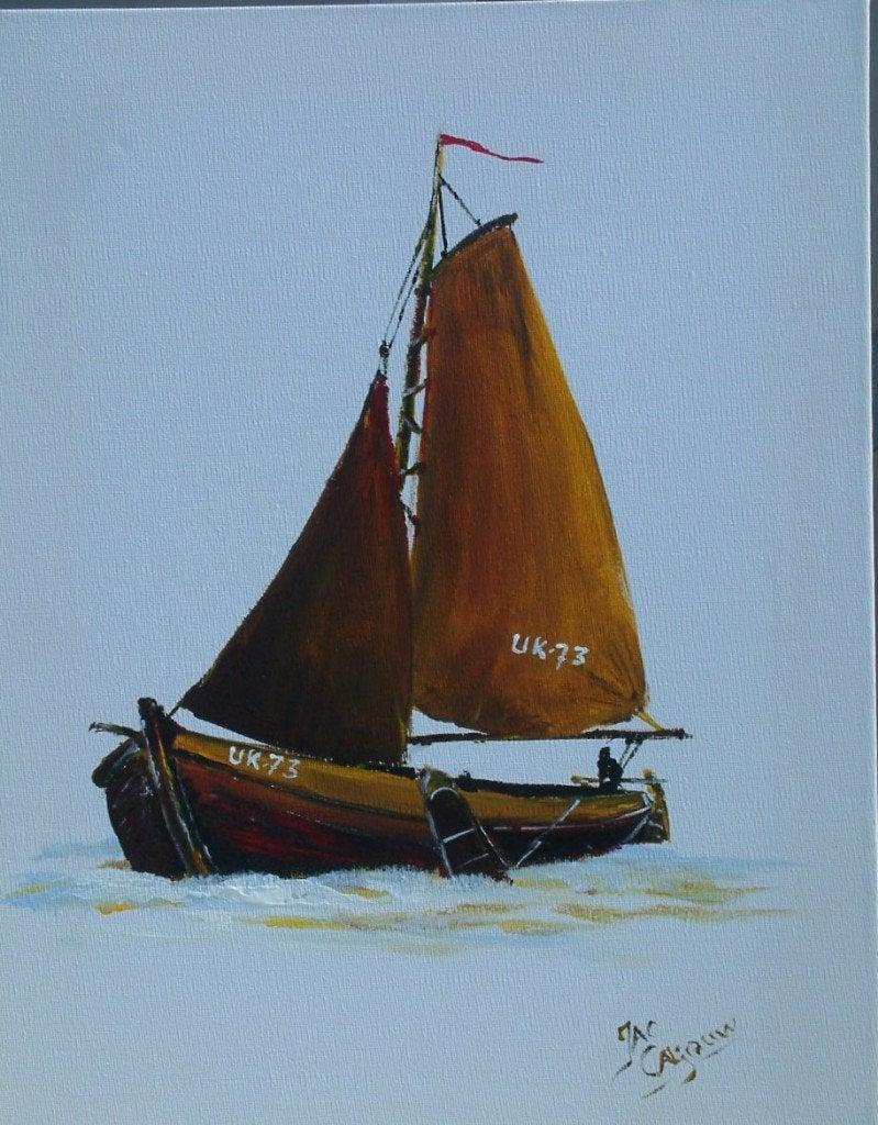 oude visserij op de zeil Jac Caljouw Arnemuiden, Doek, Ophalen of Verzenden, Klassiek, Gesigneerd