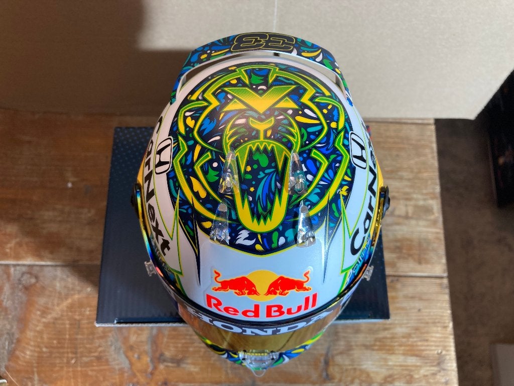 ✅ Max Verstappen 1:2 helm 2021 Brazilië Red Bull Racing RB16, Ophalen of Verzenden, Nieuw, Formule 1