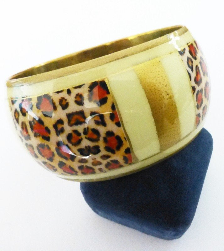 Brede metalen armband met pantermotief, Verzenden, Zo goed als nieuw, Beige, Overige materialen
