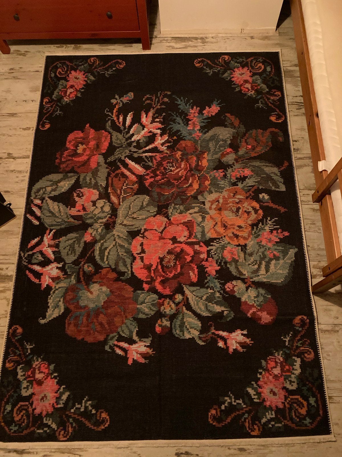 vloerkleed zwart met kleurige bloemen 160 X 230 CM nieuw, Huis en Inrichting, Ophalen, Crème, 200 cm of meer, Rechthoekig