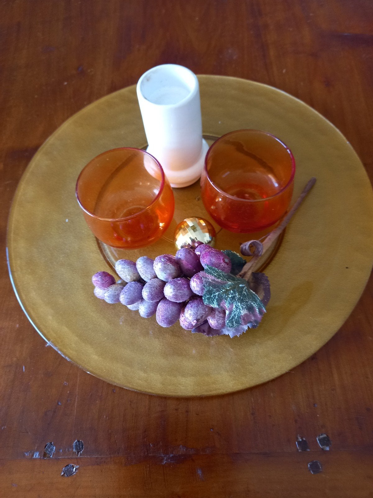Decoratieve schaal met theelichthouders en druiven, Meerkleurig, Overige stijlen, Ophalen of Verzenden, Zo goed als nieuw