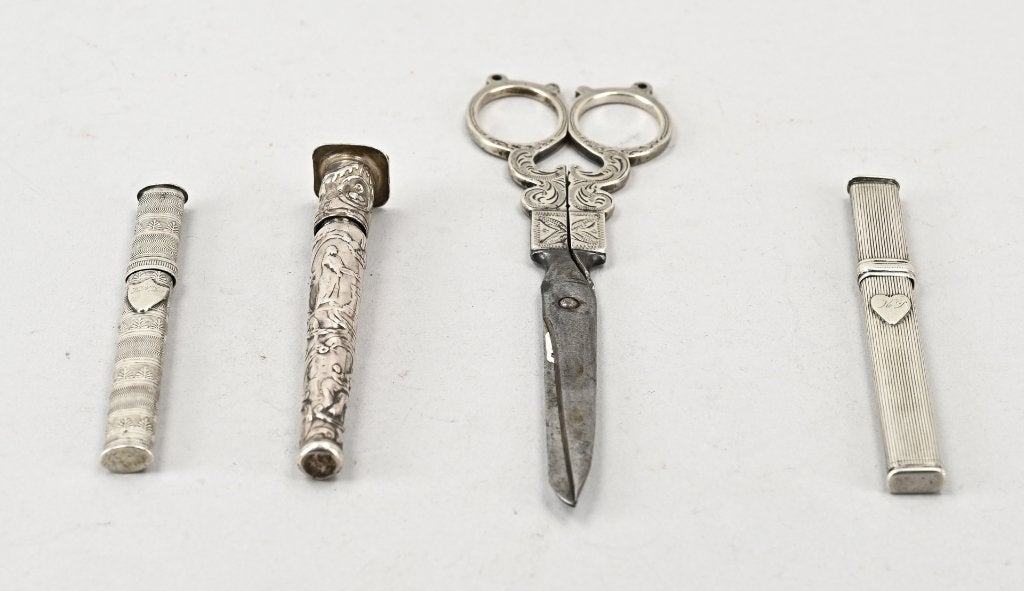 Antieke Zilveren Schaar - Zilveren Naaldenkoker, Antiek en Kunst, Antiek | Goud en Zilver, Ophalen of Verzenden, Zilver