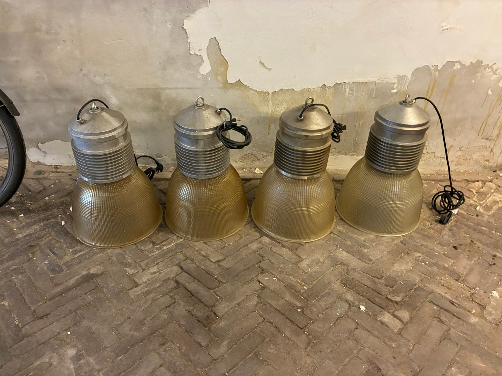 Van Moppes Diamonds Vintage industriele lamp hanglamp, Ophalen, Vintage, Zo goed als nieuw, Glas