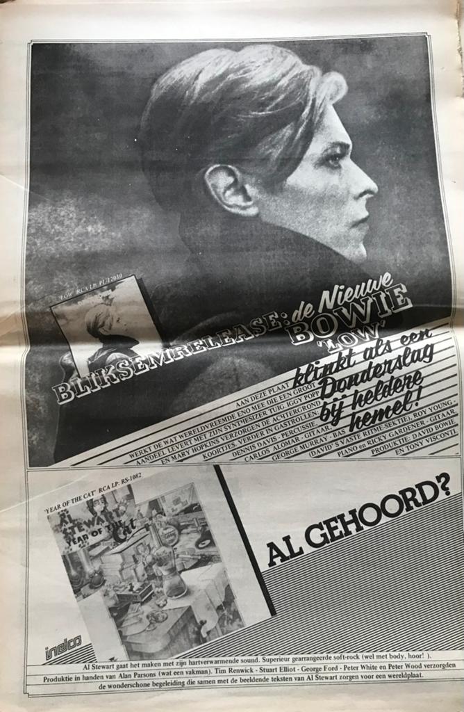 Paginagrote A3 advertentie DAVID BOWIE & AL STEWART, Verzamelen, Posters, Ophalen of Verzenden, Gebruikt, A1 t/m A3