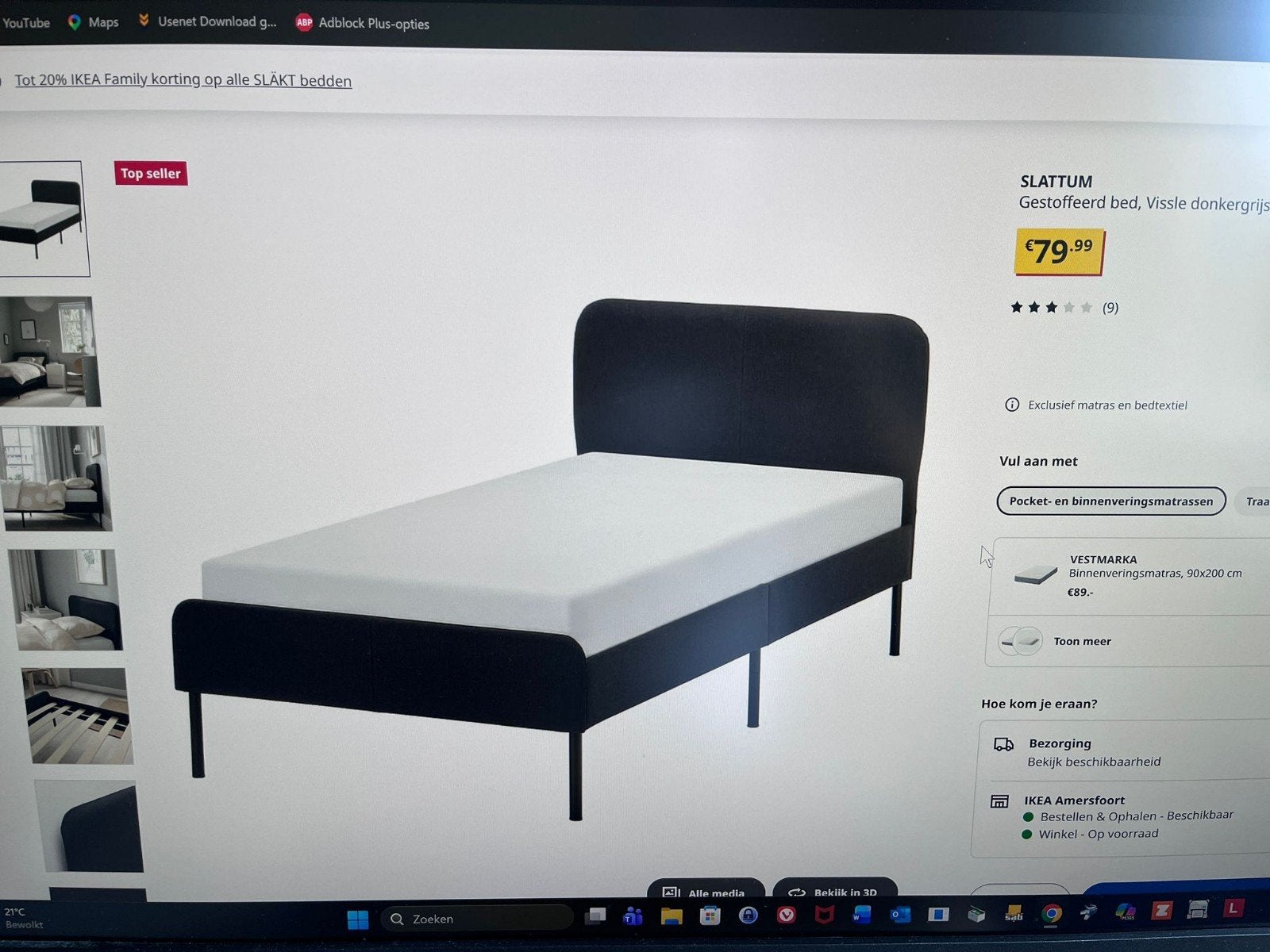 Bed Slattum Ikea, Ophalen, Gebruikt, Eenpersoons