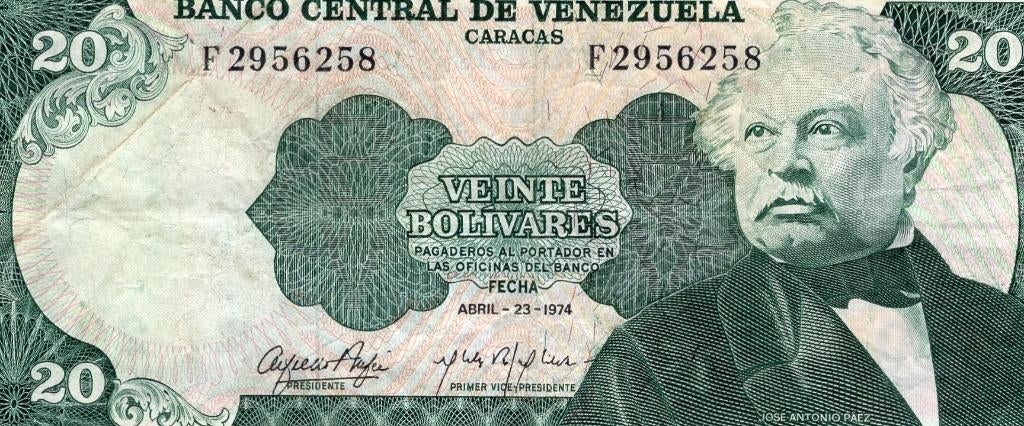 Bankbiljet:  Venezuela, 20 Bolivares, 1974, Verzenden, Zuid-Amerika, Los biljet
