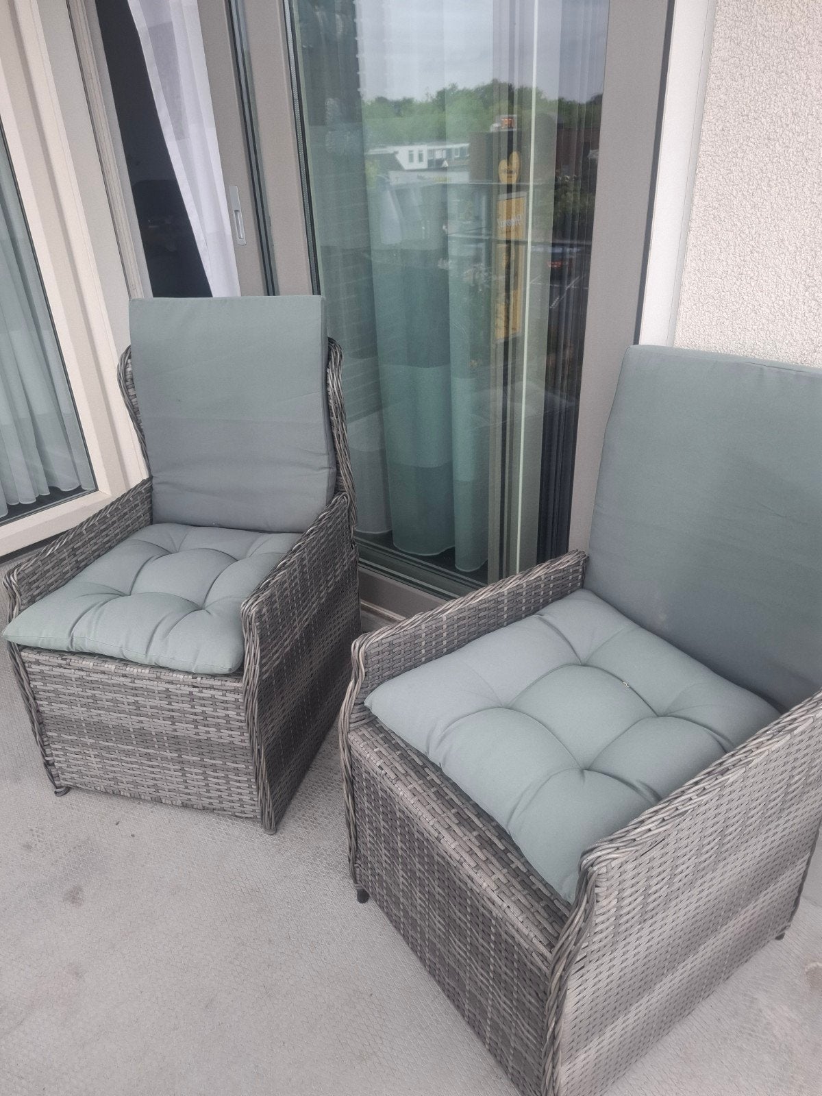 2x Wicker tuinstoelen met kussens - Grijs, Tuin en Terras, Tuinstoelen, Ophalen, Gebruikt, Wicker