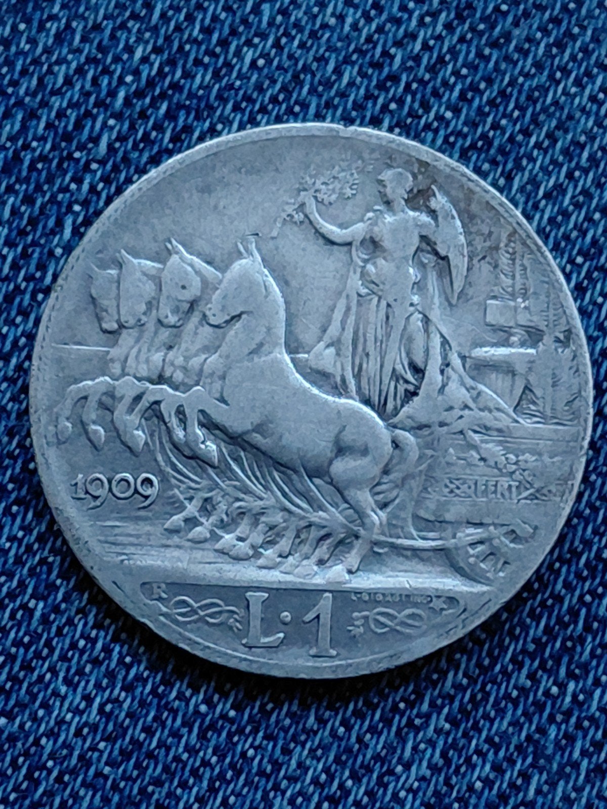 Italië 1 Lira 1909 Vittorio Emanuele III  - Zilver, Verzenden, Italië, Losse munt, Zilver