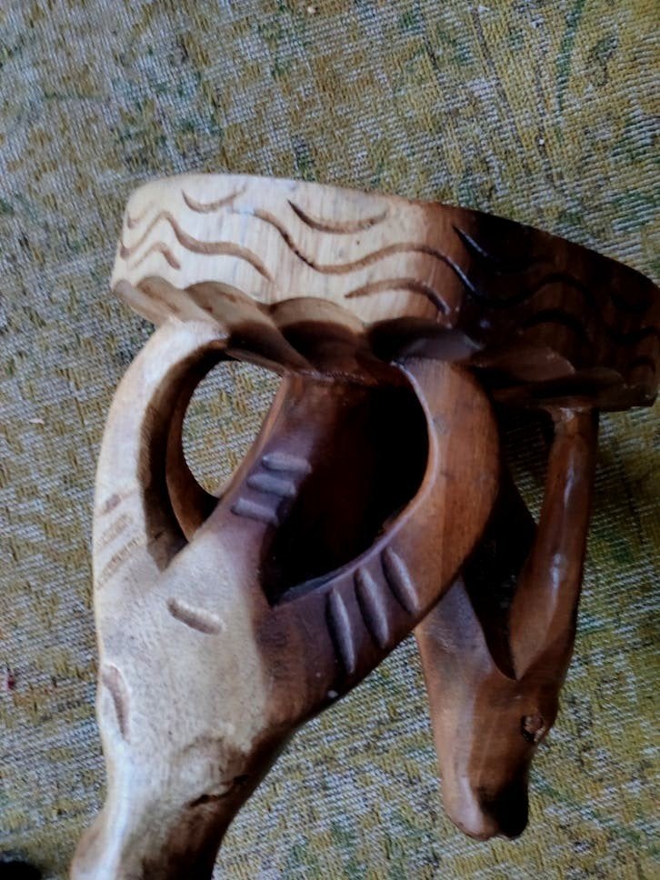 Vintage zwaar Waterbuffel tafeltje/kruk, handmade, Hout Azie, Ophalen of Verzenden