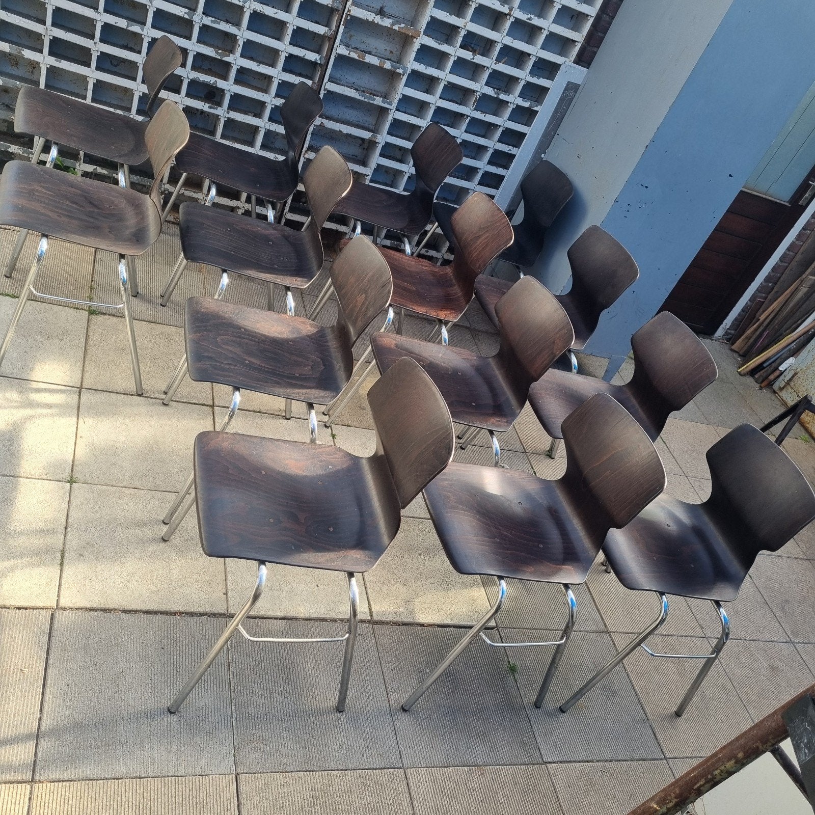 Partij Flototto stoelen Pagholz zitting en chroom frame, Huis en Inrichting, Stoelen, Ophalen, Vijf, Zes of meer stoelen
