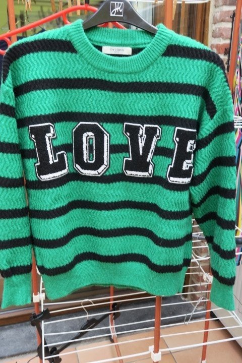 Sweater oversized groen streep Love by Clara mt 42, Kleding | Dames, Love by Clara, Maat 42/44 (L), Nieuw, Ophalen of Verzenden