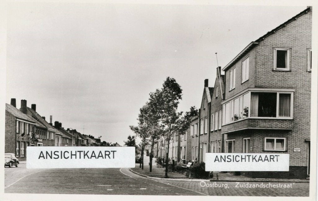 Ansichtkaart Oostburg - Zuidzandschestraat, Ophalen of Verzenden, 1940 tot 1960, Ongelopen, Zeeland