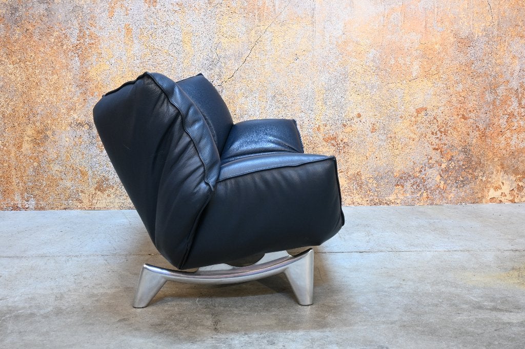 ZGANieuw blauwe leren Leolux Tango design bank, Huis en Inrichting, Leolux, Leolux, Driepersoons, 75 tot 100 cm