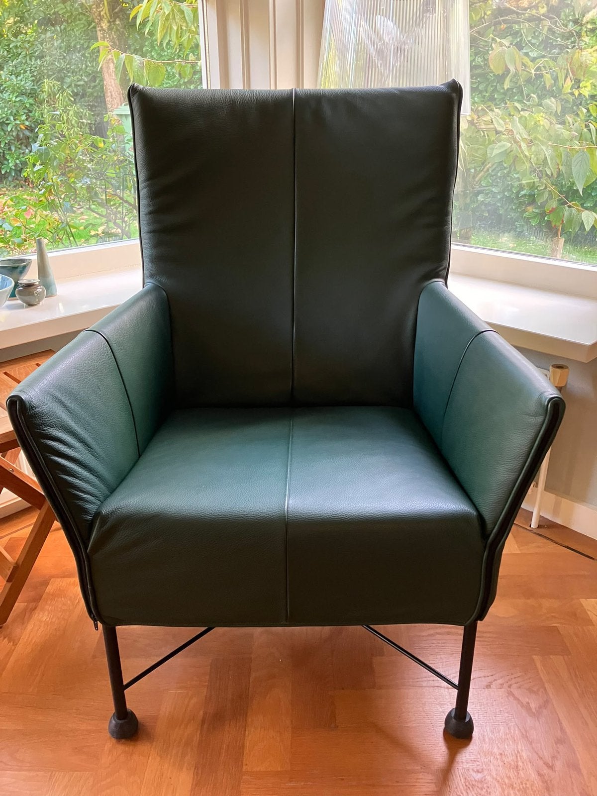 Montis Chaplin fauteuil donker groen leer, Ophalen, Zo goed als nieuw, 50 tot 75 cm, Leer