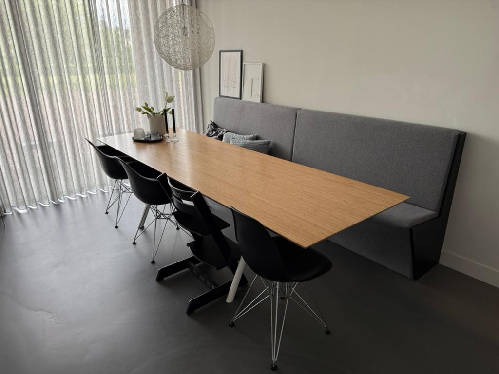 Bamboe eettafel 280 x 90, Huis en Inrichting, Tafels | Eettafels, Ophalen, Gebruikt, Overige materialen, 200 cm of meer