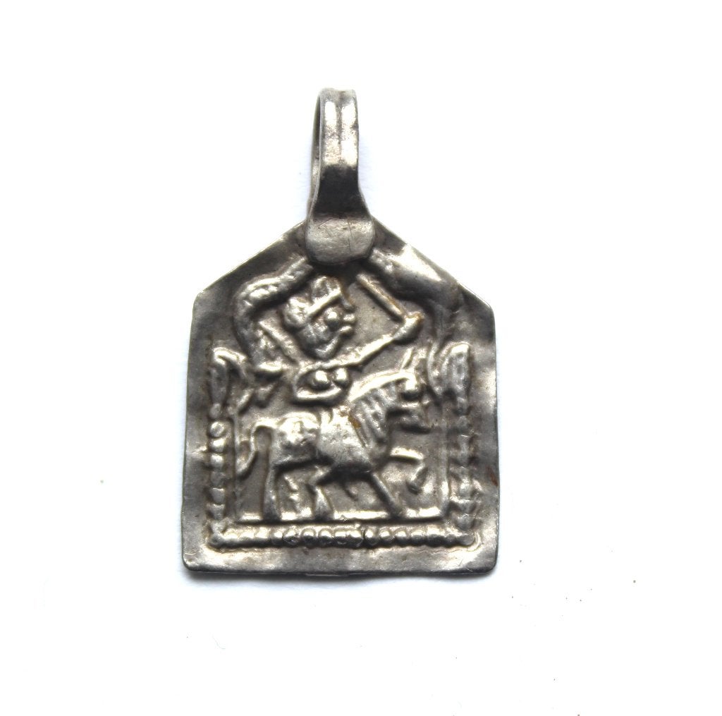 Antieke Zilveren Amulet Hanger – Ruiter te Paard (India), Verzenden, Zilver
