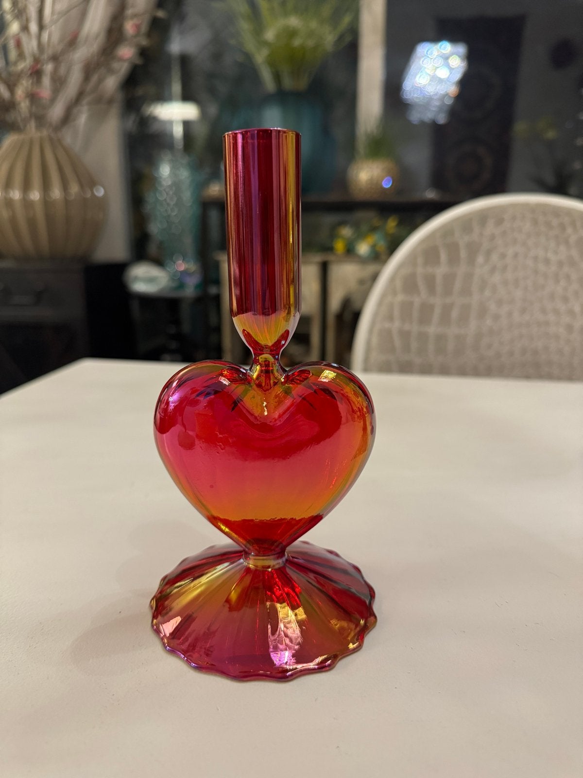 Glazen Kandelaar Hartvormig Rood/Oranje, Huis en Inrichting, Woonaccessoires | Kandelaars en Kaarsen, Meerkleurig, Nieuw, Ophalen of Verzenden