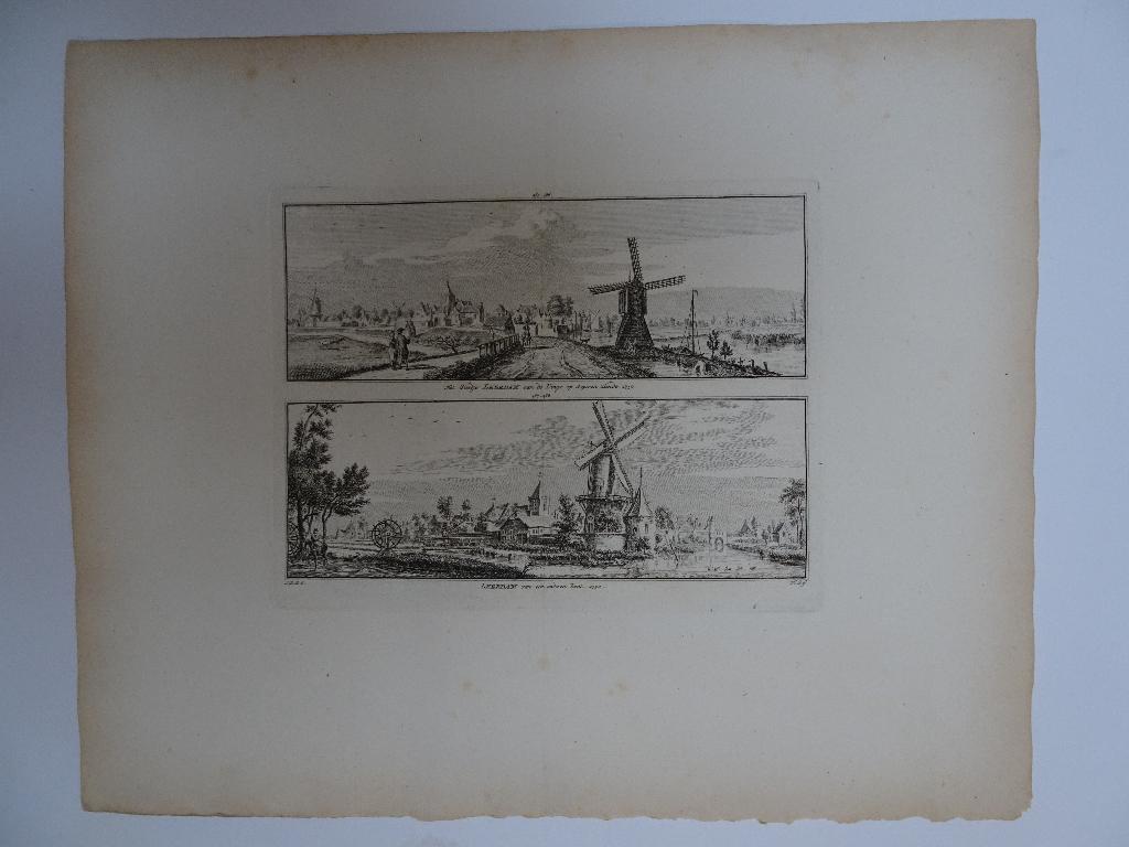 Twee kopergravures Leerdam, Asperen 1750, Hendrik Spilman, Antiek en Kunst, Kunst | Etsen en Gravures, Verzenden, Stadsgezicht