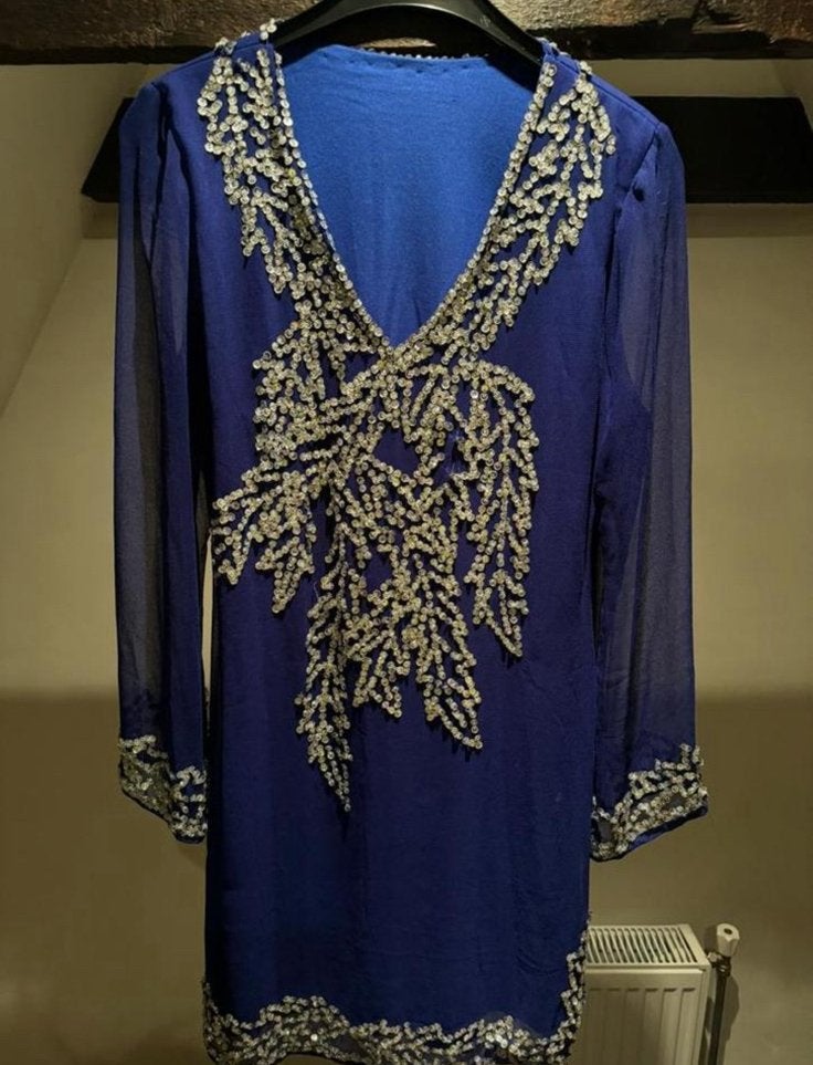 Kobalt Blauwe• Ibiza •Kaftan •Jurk met pailletten -S / M, Ophalen of Verzenden, Zo goed als nieuw, Maat 38/40 (M), Blauw