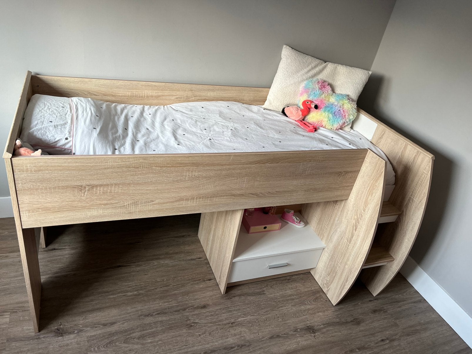 Half hoogslaper kinderbed 90x200, Kinderen en Baby's, Kinderkamer | Bedden, Ophalen, 85 tot 100 cm, Gebruikt, Lattenbodem