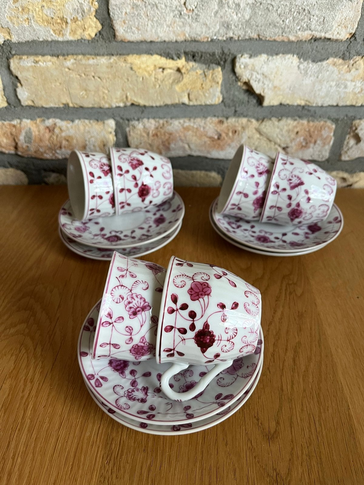 Set van 6 handgeschilderde China Purpur kop en schotels, Ophalen of Verzenden