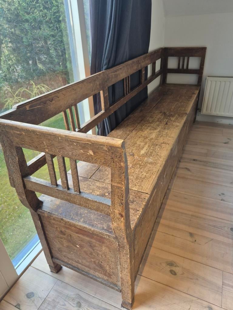 Oude kerkbank met klep 2 meter 50 cm, Antiek en Kunst, Antiek | Meubels | Stoelen en Banken, Ophalen