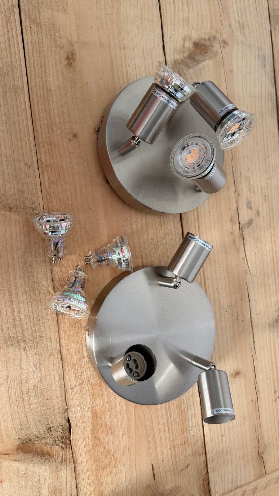 2x Opbouwspot GU10 RVS inclusief lichtbronnen, Halogeen, Gebruikt, Inclusief lichtbron, GU10