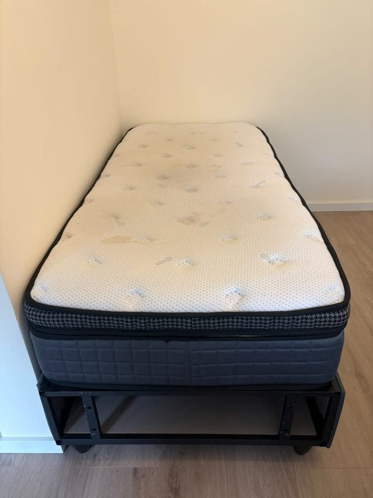 Eenpersoons boxspring met opbergruimte en matras, Ophalen, Gebruikt, 90 cm, Eenpersoons