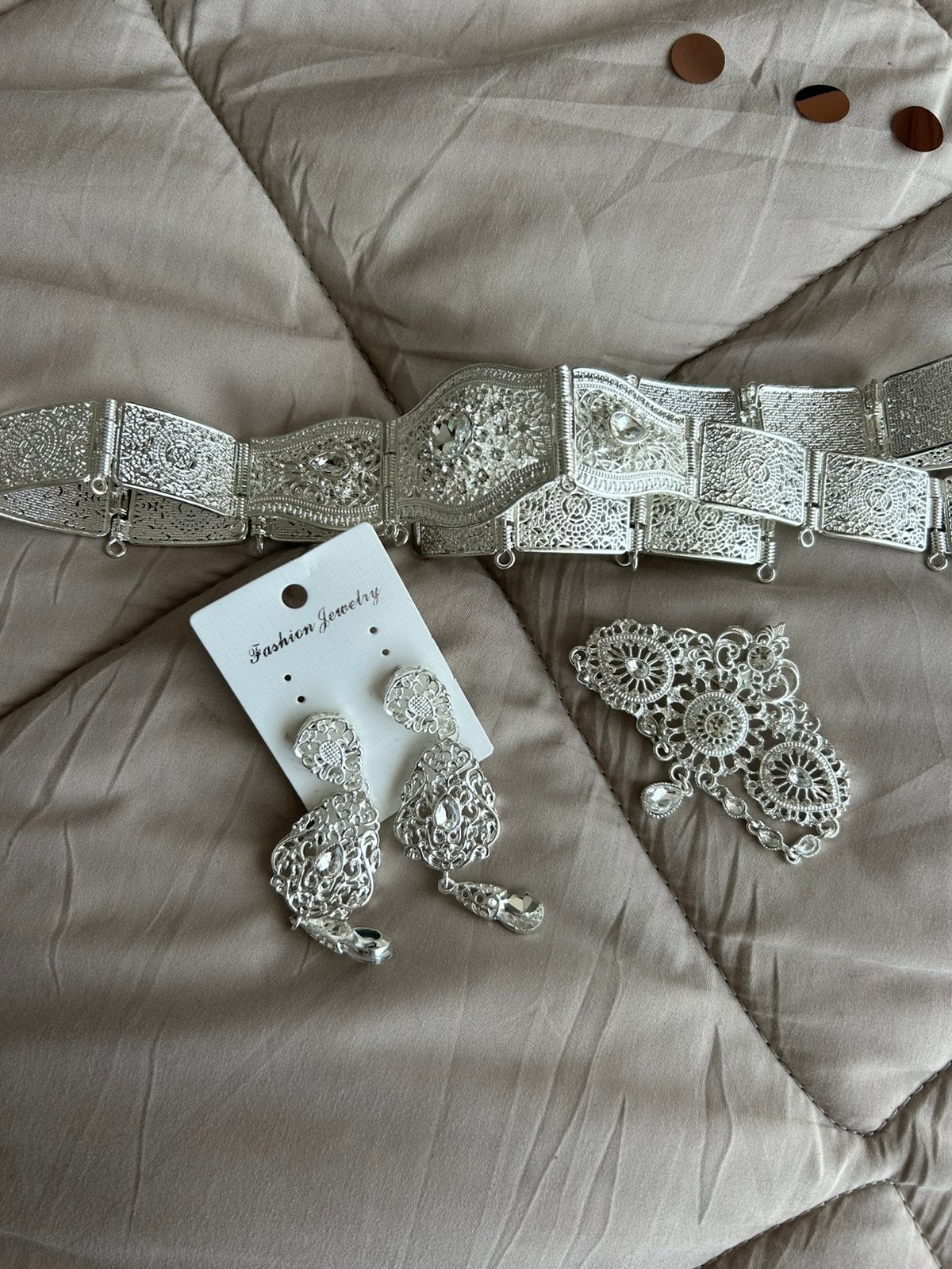 Marokkaanse riem set riem zilver oorbellen en broche, Ophalen of Verzenden, Zo goed als nieuw, Accessoires