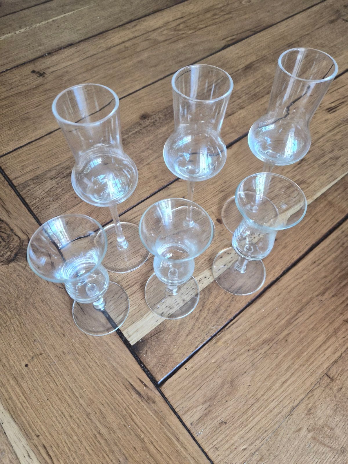 Set van 6 borrelglaasjes op voet: port, jenever/likeur, Verzamelen, Ophalen, Zo goed als nieuw, Borrel- of Shotglas