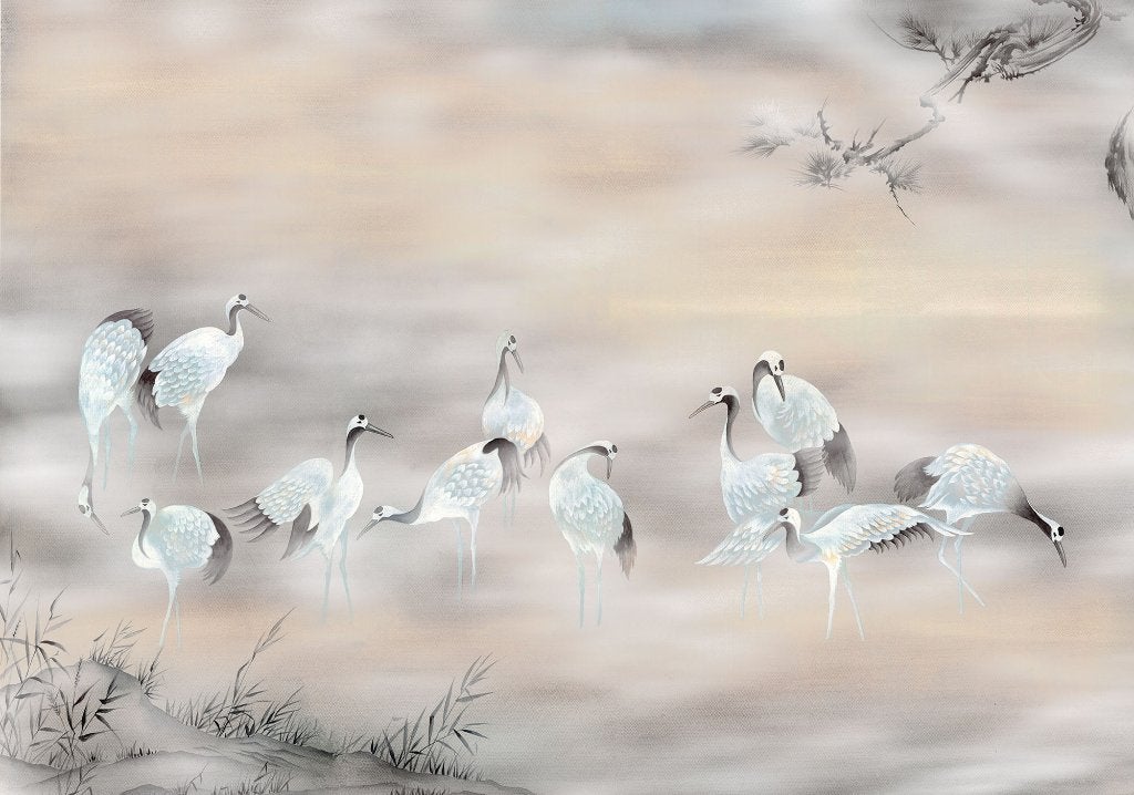 Kraanvogel behang Fulfillness, vogel, vlies, Muurdeco4kids, Huis en Inrichting, Stoffering | Behang, Fotobehang, 10 tot 25 m²