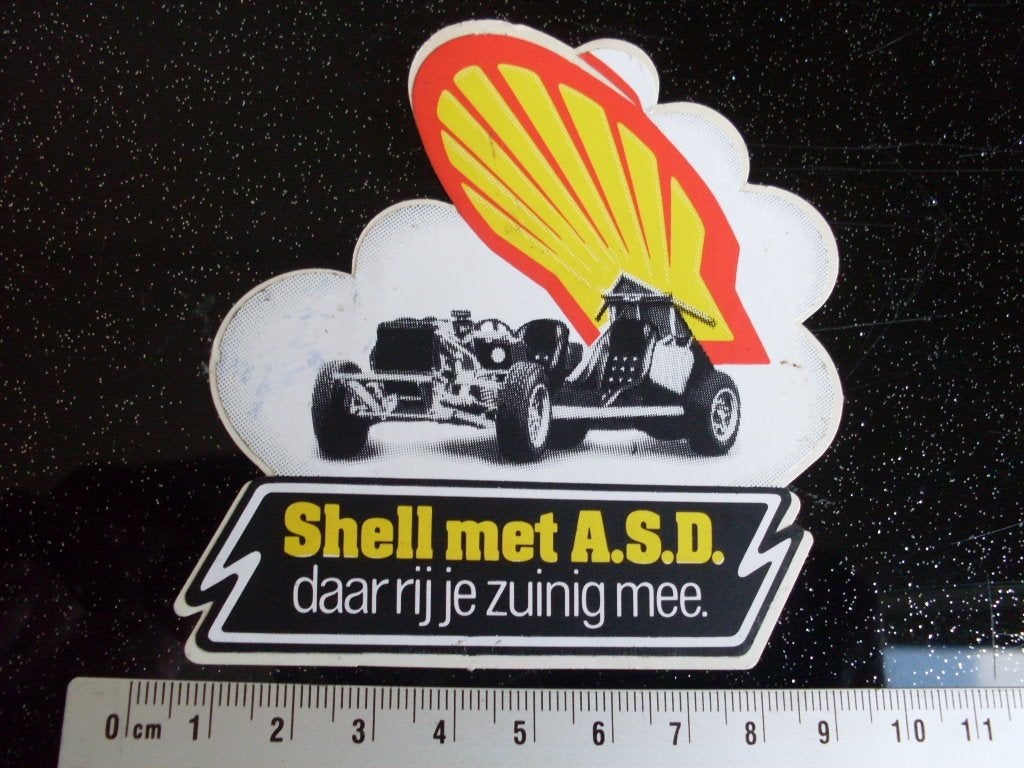 sticker shell met a.s.d. daar rij je zuinig mee skelter, Verzenden, Zo goed als nieuw, Merk