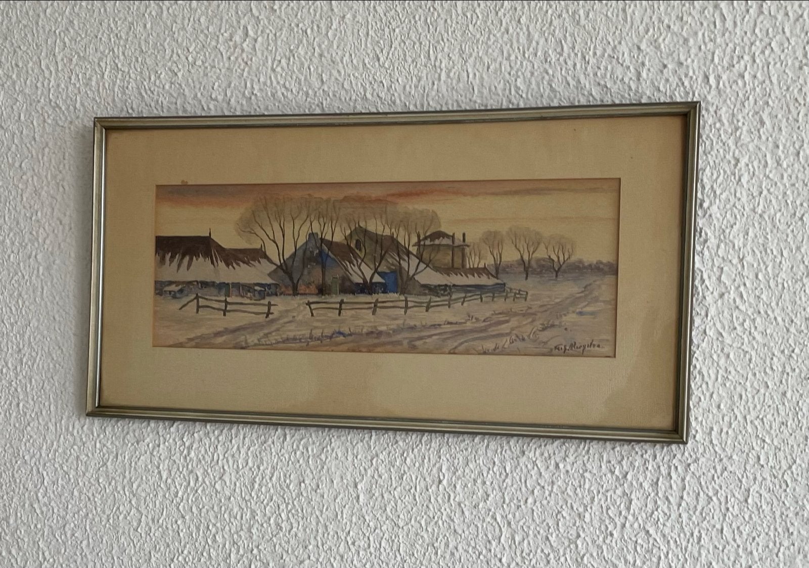Schilderij F.G. Ringstra - Winters Landschap, Aquarel, Ophalen, Realistisch, Gesigneerd, Landschap