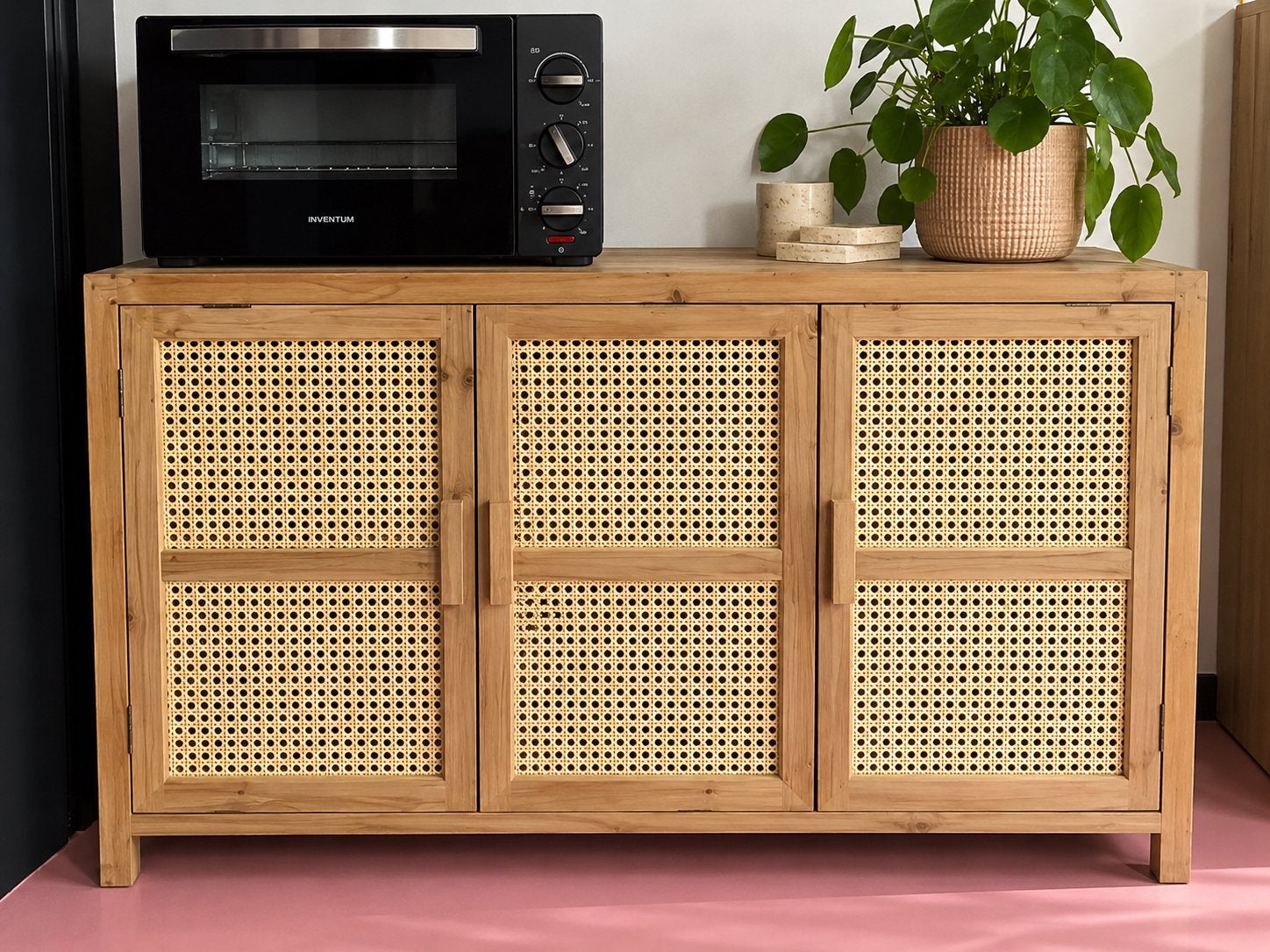 Xenos houten kast met webbing / rotan deuren – Naturel, Ophalen, Gebruikt, 100 tot 150 cm, 25 tot 50 cm