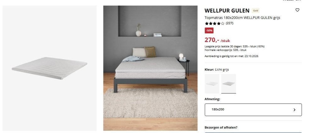 Topmatras 180x200cm, Ophalen, Tweepersoons, Zo goed als nieuw, Matras