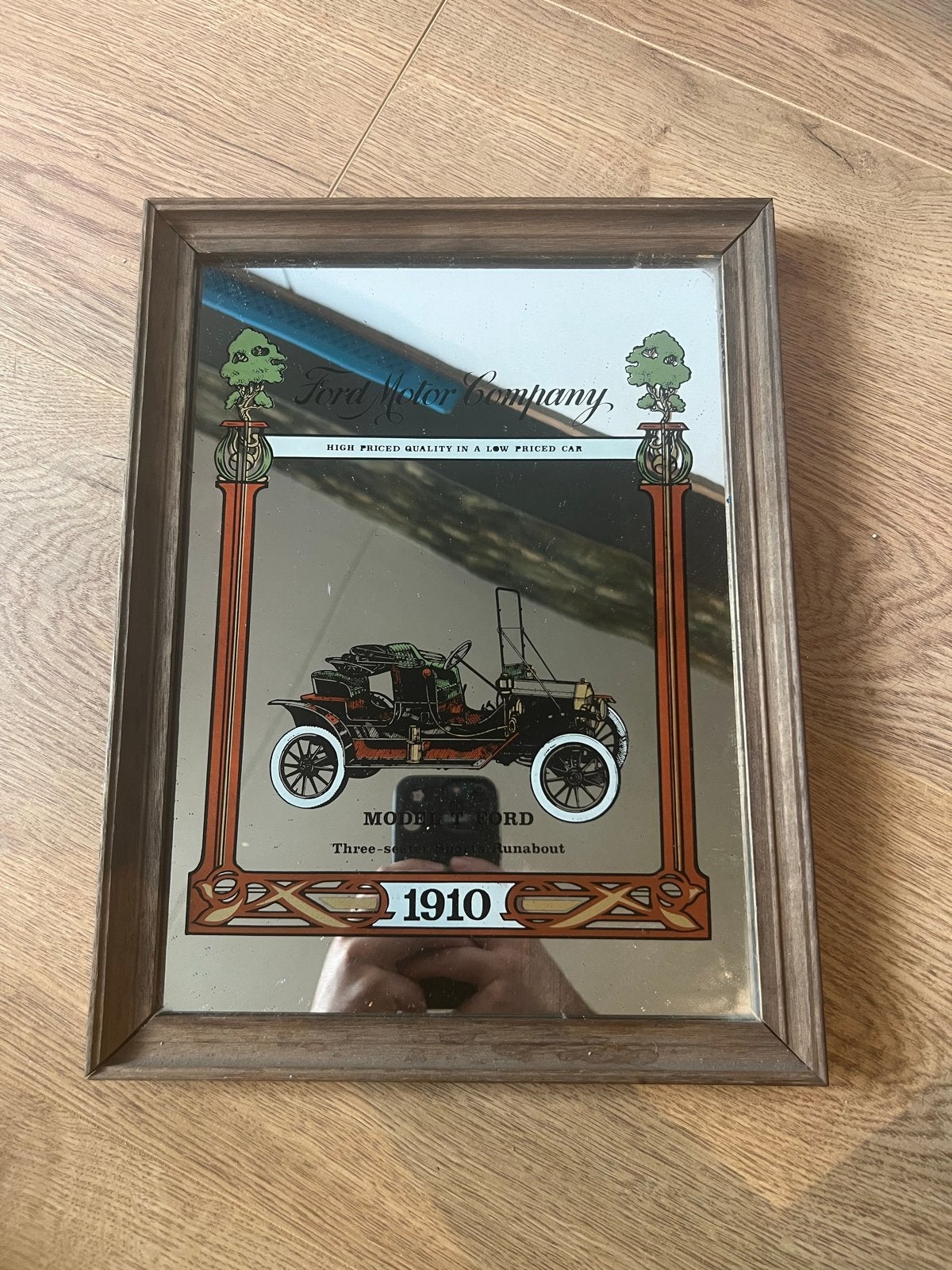Vintage Ford Model T 1910 Advertising Spiegel Sports Runabou, Ophalen of Verzenden, Rechthoekig, Minder dan 50 cm, Minder dan 100 cm