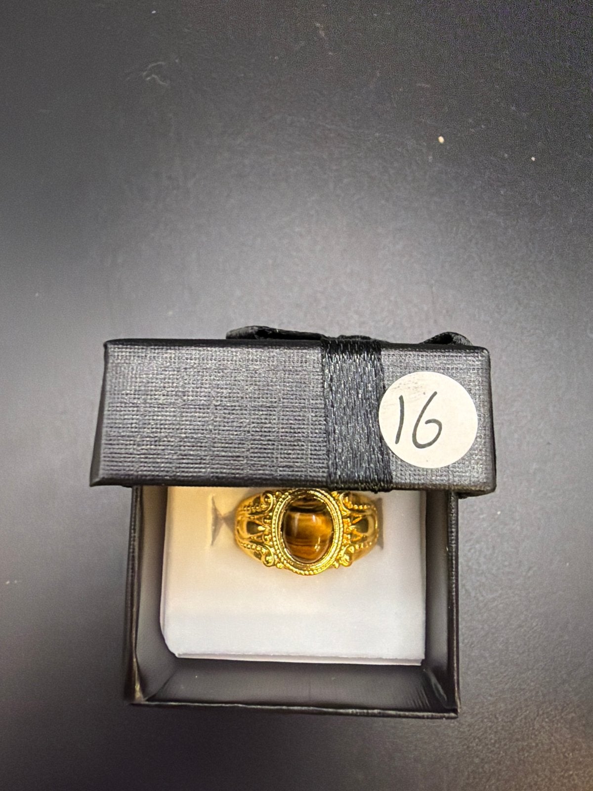 Ring van verguld messing met Tijgeroog - Maat 16, Ophalen of Verzenden, X, Dame of Heer, Met edelsteen