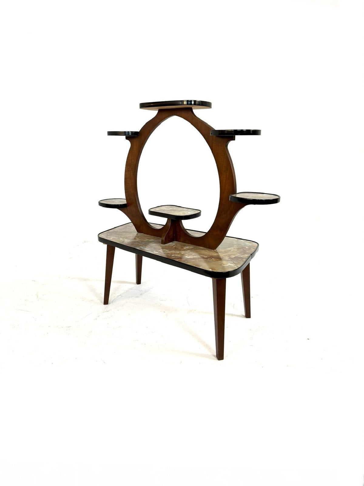 Vintage XL formica plantentafel ‘60, Vintage retro buisframe design rotan webbing papercord deens, Zo goed als nieuw, Nvt, Overige vormen