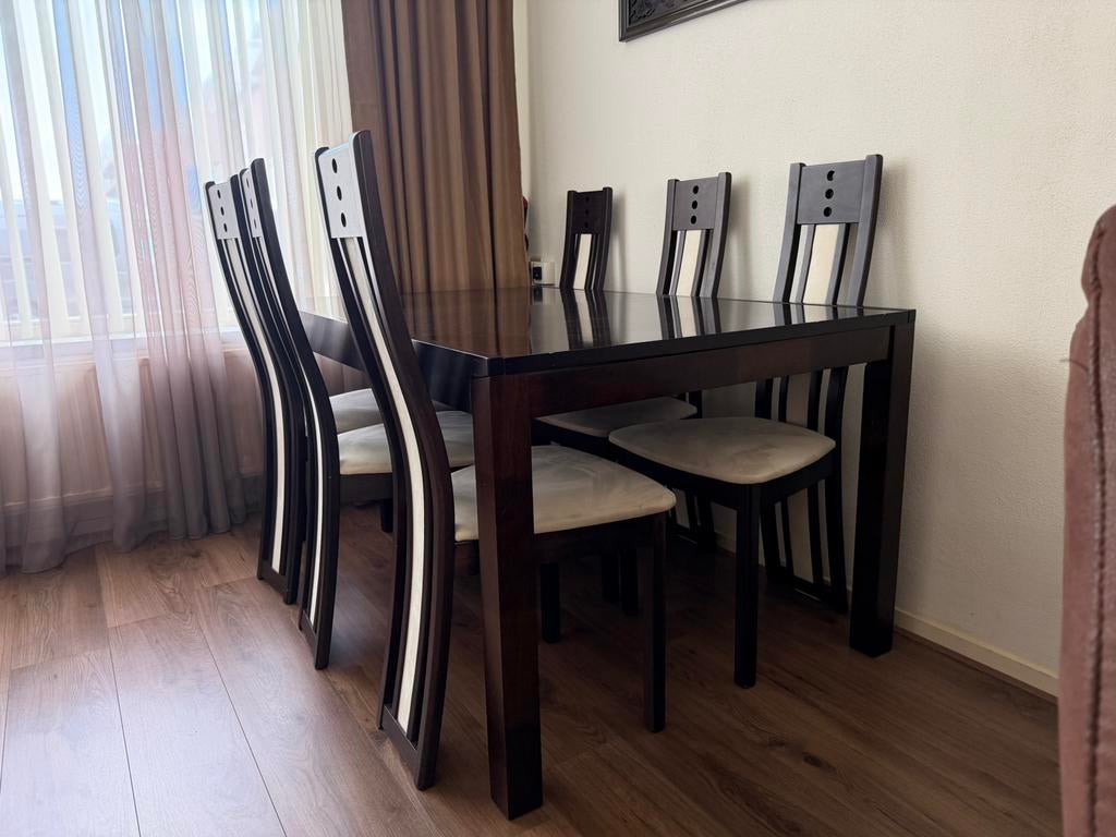 Salontafel + 6 stoelen, Huis en Inrichting, Tafels | Salontafels, Ophalen, Zo goed als nieuw, Rechthoekig, 50 tot 100 cm