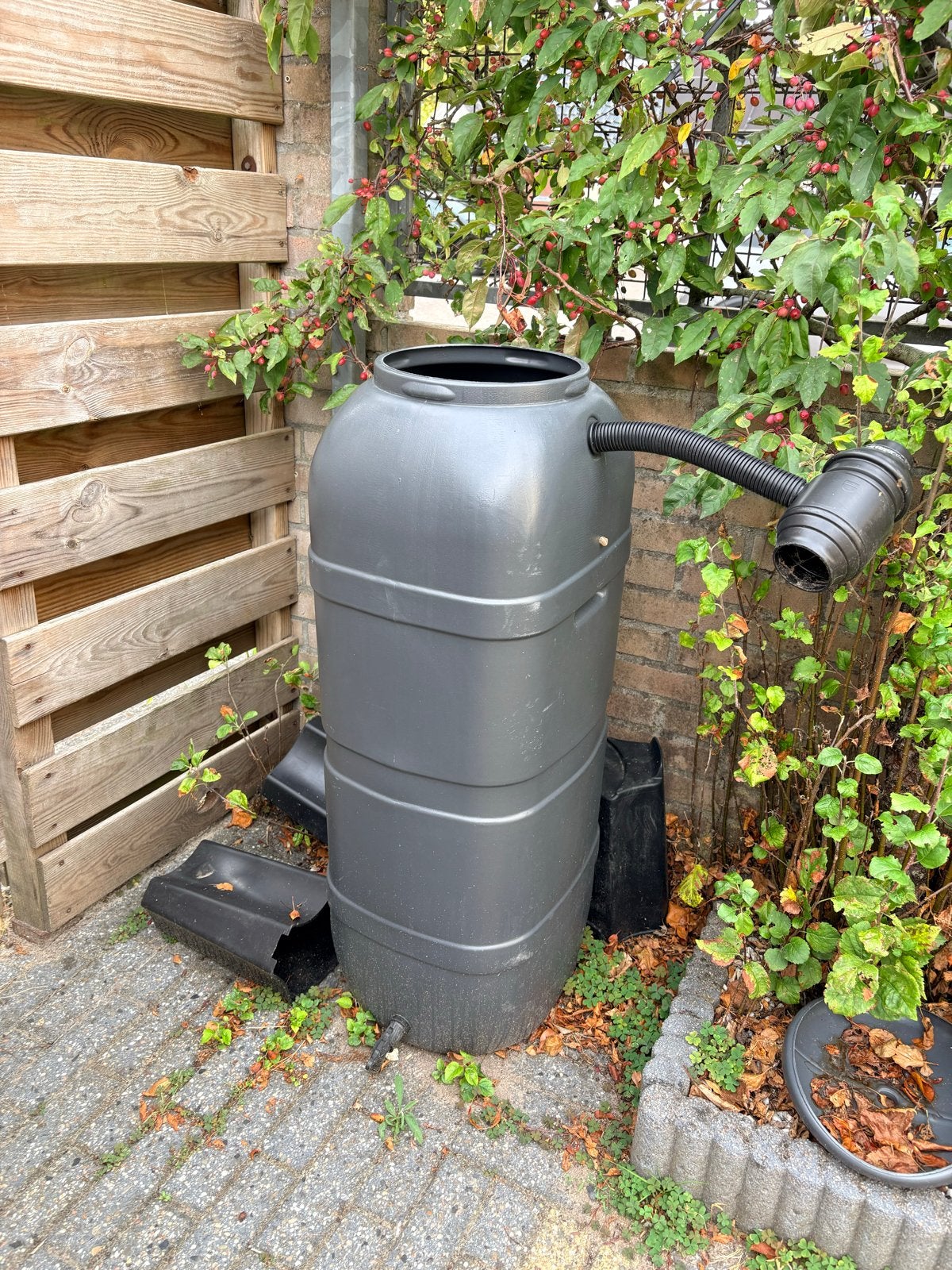 Regenton met aansluiting voor regenpijp, Tuin en Terras, Regentonnen, Ophalen, Kunststof, Gebruikt, Met kraantje