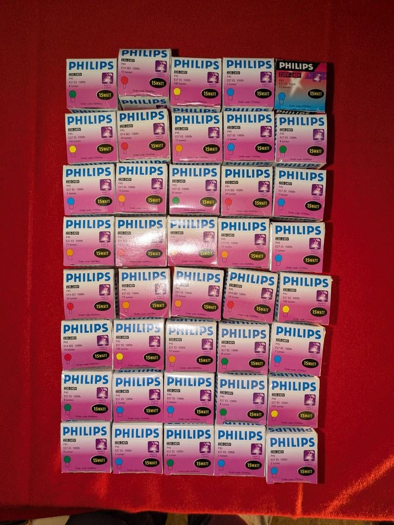 40x 15Watt Philips gloeilampen diverse kleuren, Ophalen, Zo goed als nieuw, Licht