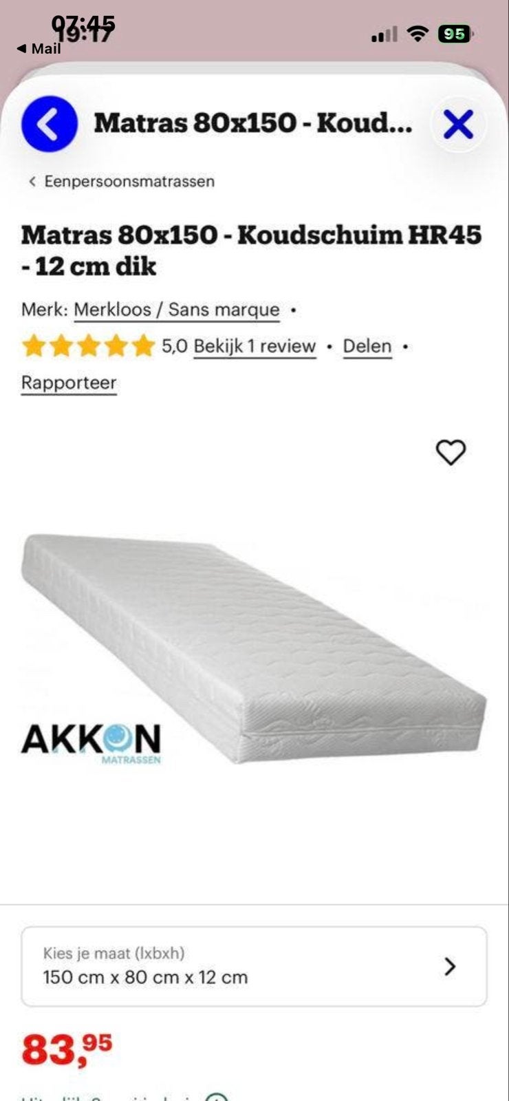 Matras 80x150 Koudschuim HR45 - 12 cm dik, Ophalen, Eenpersoons, Nieuw, 190 cm of minder