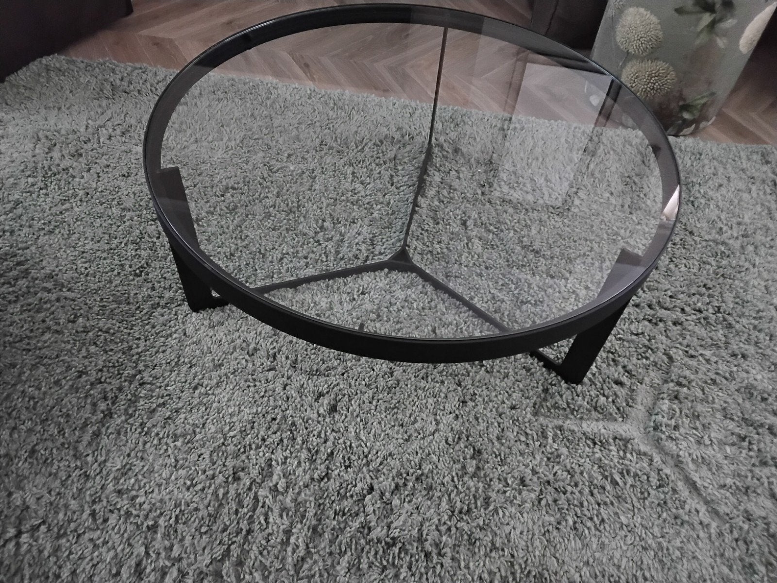 Zwarte metalen en glazen salontafel - Montel, Ophalen, Gebruikt, 50 tot 100 cm, Rond