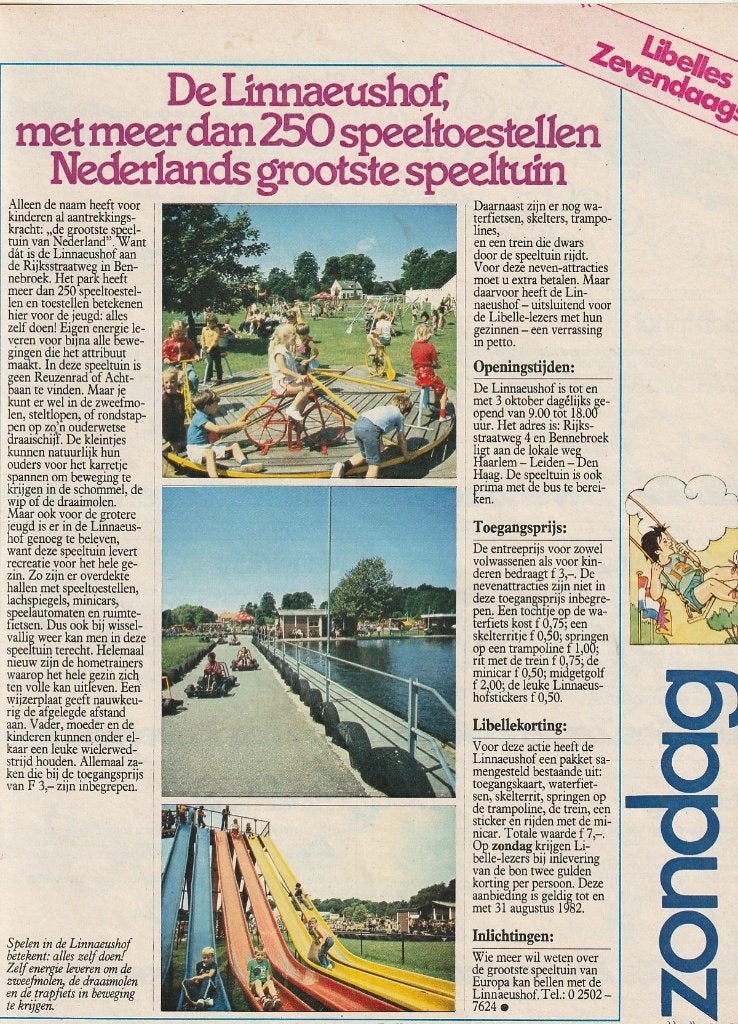 vintage knipsel 1982 De Linnaeushof pretpark speeltuin, Verzenden, Overige typen