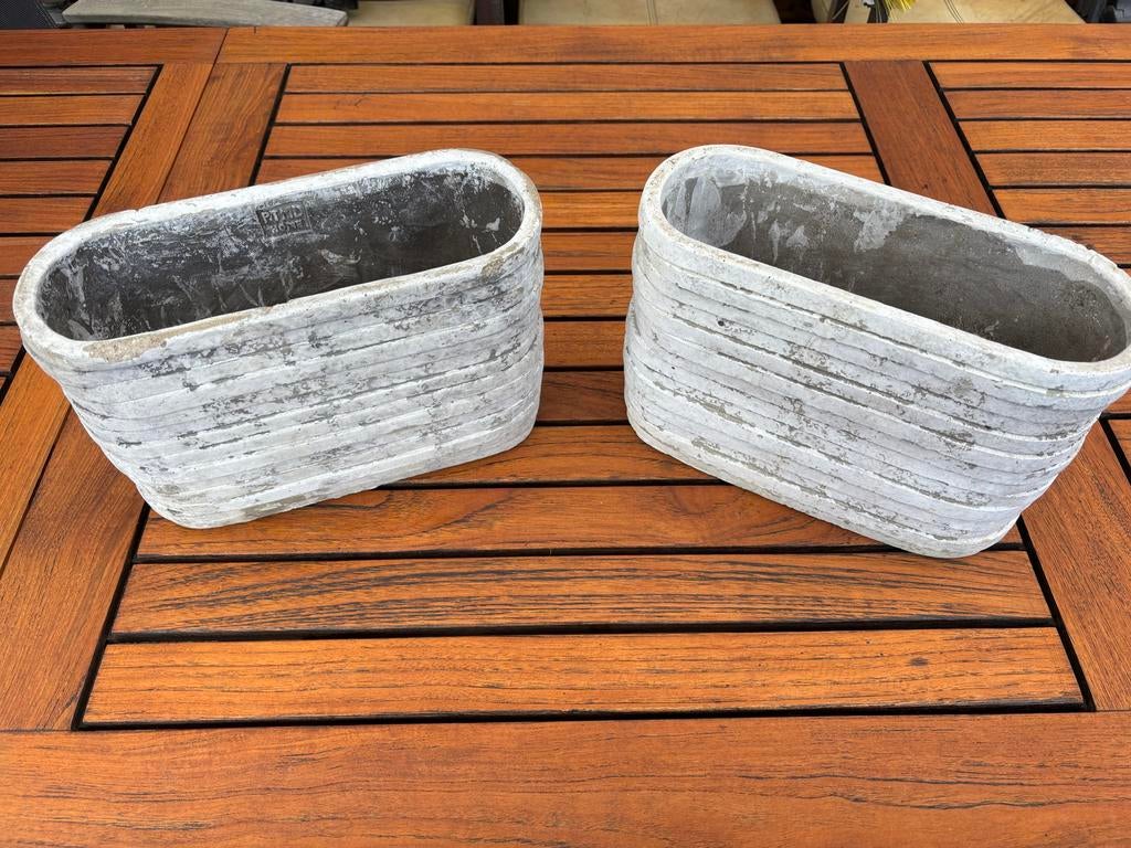 Set van 2 Bloempotten - Grijs/Wit Betonlook, Ophalen, Gebruikt, Minder dan 30 cm, Minder dan 60 cm