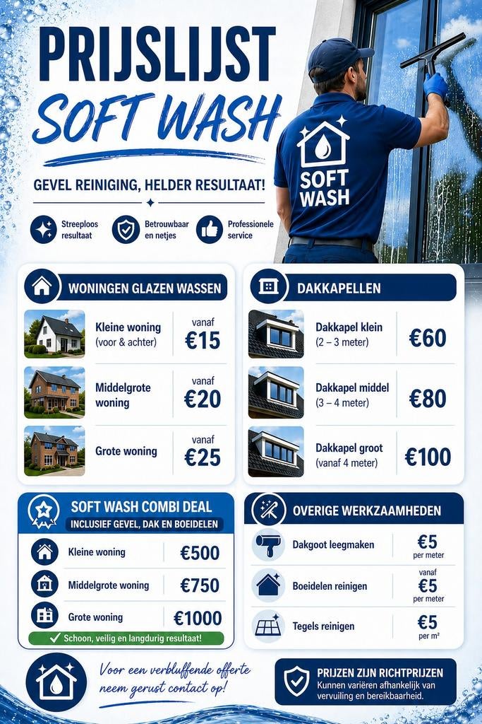 Soft wash , glazenwasser en alle taken er bij zie folder