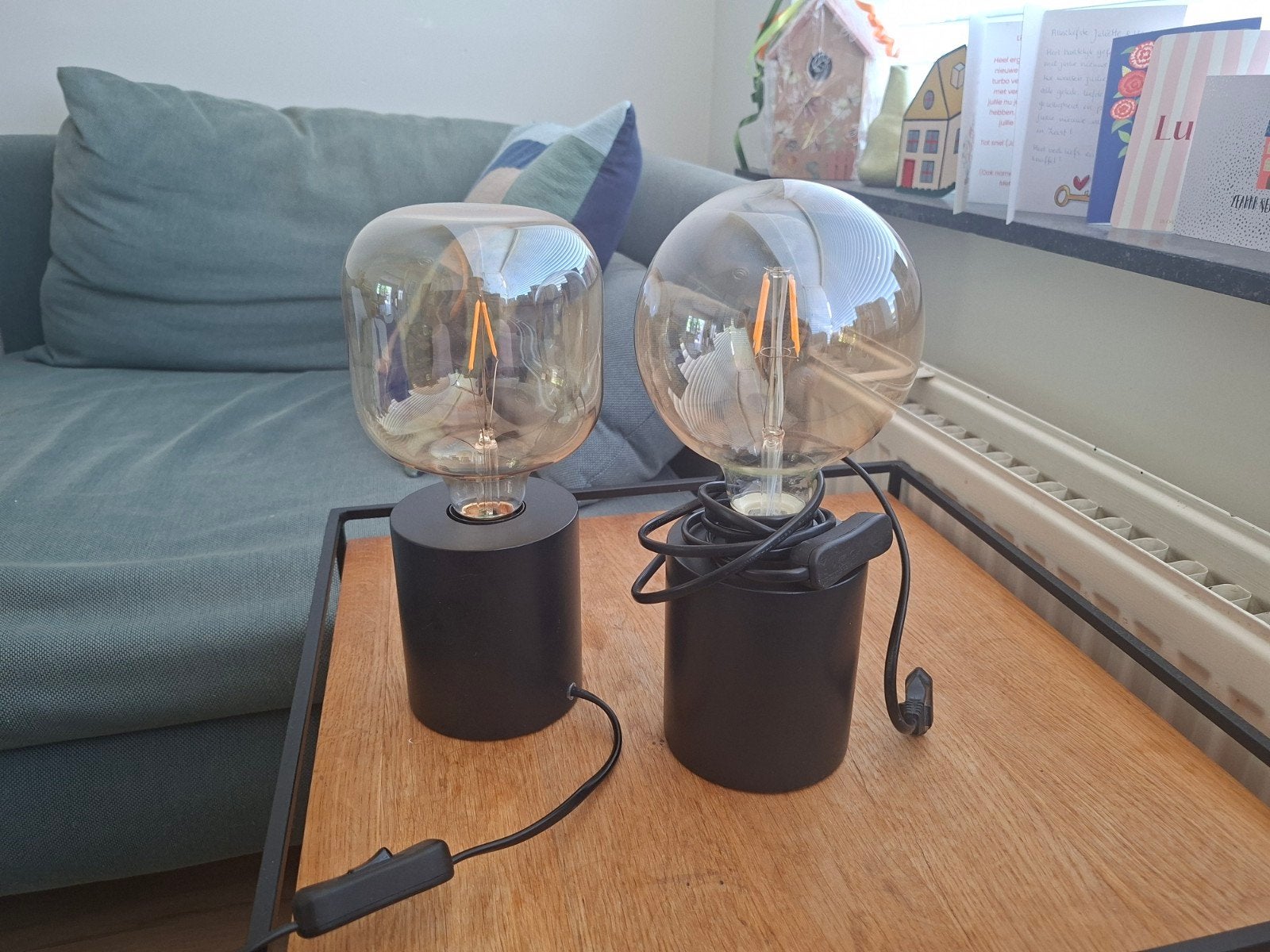 2x IKEA Blekklint tafellampen met LED filament lampen, IKEA, Metaal, Modern, E27 (groot)