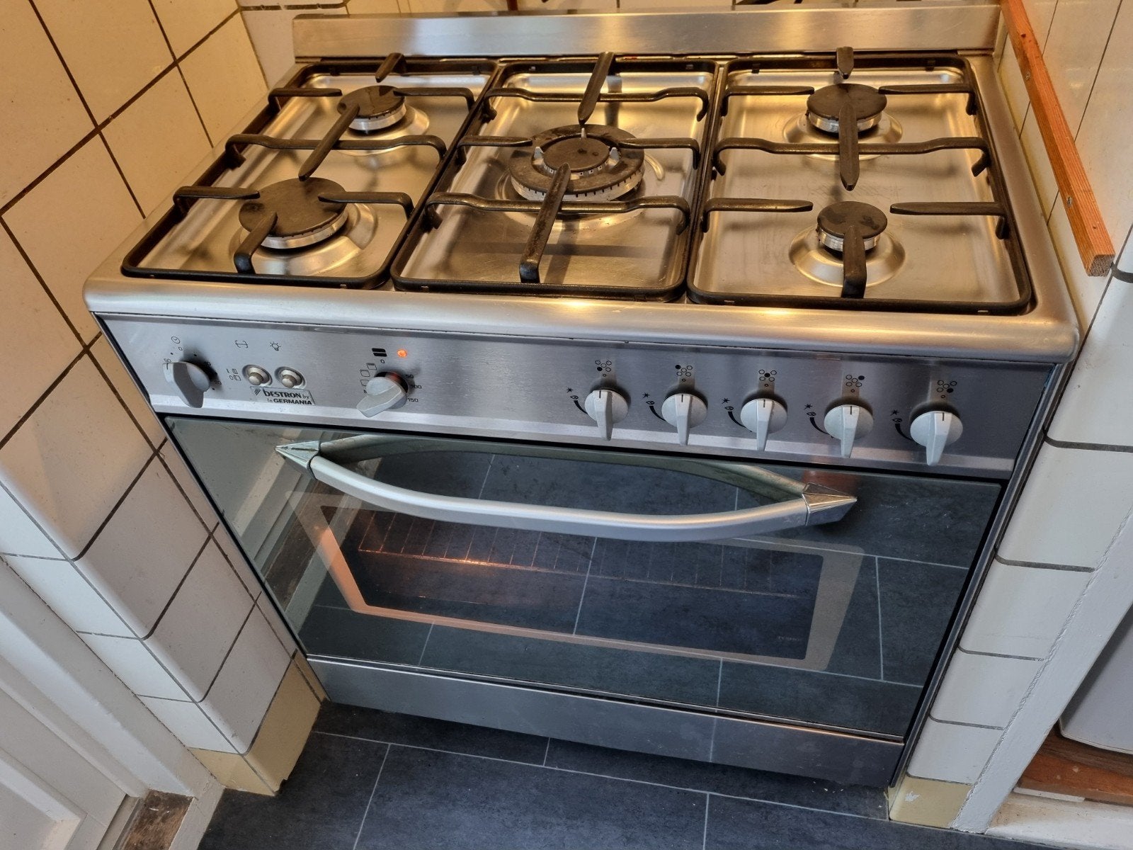 Fornuis met oven, 5 pitten, RVS, Witgoed en Apparatuur, Fornuizen, Ophalen, Gebruikt, 60 cm of meer, Gas