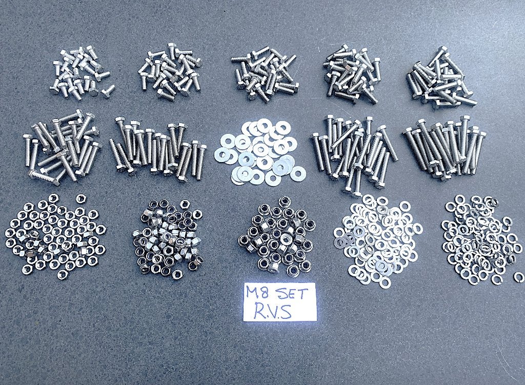 Assortiment RVS M8 bouten moeren ringen borgmoeren dopmoeren, Ophalen of Verzenden, Nieuw, Motor en Techniek